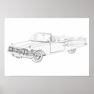 Black and White 1960 Chevy Impala Conversible Poster