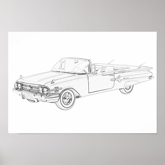 Black and White 1960 Chevy Impala Conversible Poster (Framsidan)