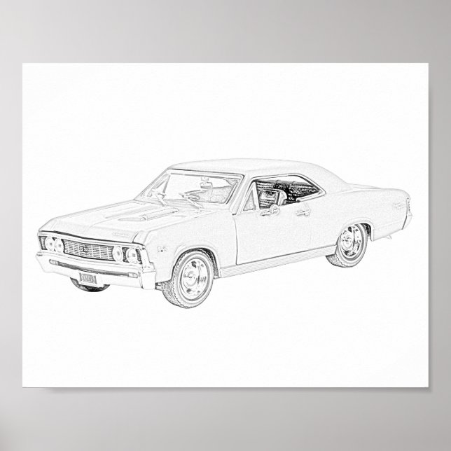 Black and White 1967 Chevy Chevelle Wall Poster (Framsidan)