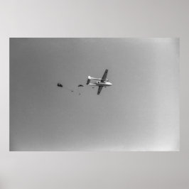 Black and White 1968 Paratroopers Jumping Flygplan Poster