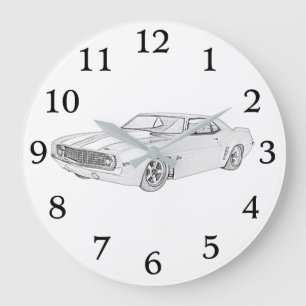 Black and White 1969 Chevy Camaro Rendering Stor Klocka