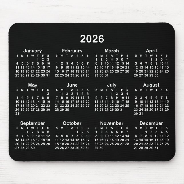 Black and White 2026 Calendar Musmatta (Framsidan)
