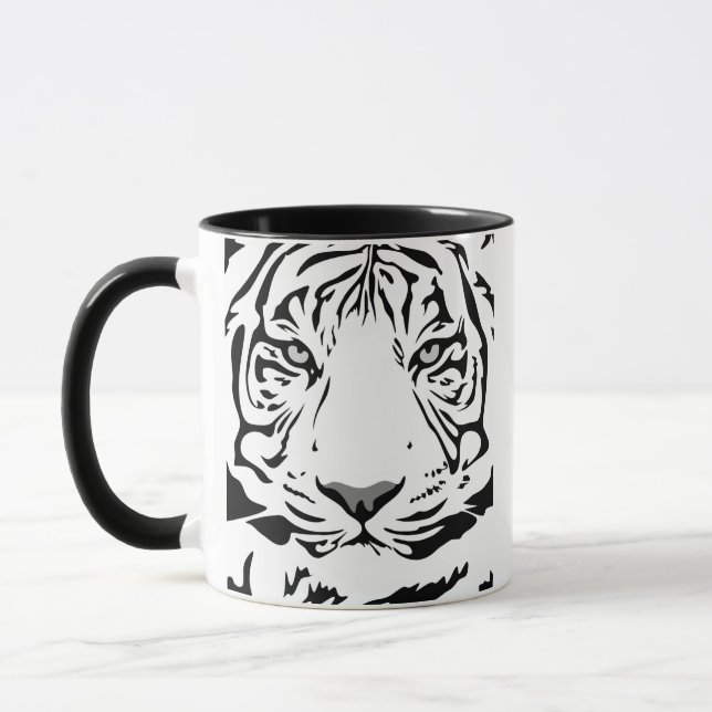 Black and White Abstract Tiger Face Mug Mugg (Vänster)