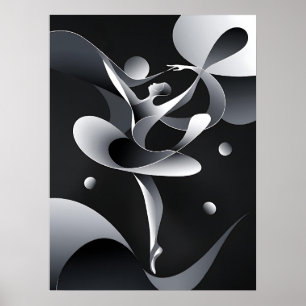 Black and White Abstrakt Art, Modern Dancer Poster