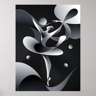 Black and White Abstrakt Art, Modern Dancer Poster