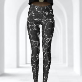 Black and White Abstrakt Marble Mönster Leggings