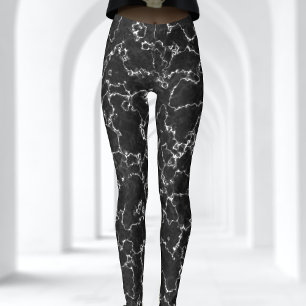 Black and White Abstrakt Marble Mönster Leggings