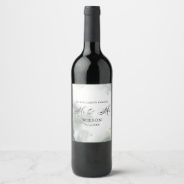 Black and White Abstrakt Mr & Mrs Bröllop Vinflaska Etikett