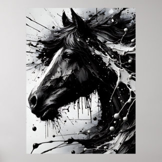 Black and White Abstrakt Wall Art, Horse Poster
