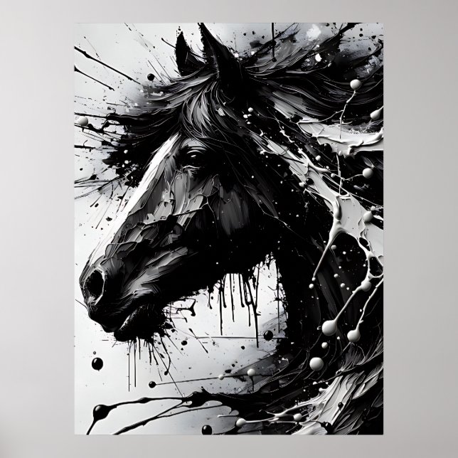 Black and White Abstrakt Wall Art, Horse Poster (Framsidan)