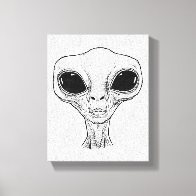 Black and White Alien Head Illustration Canvastryck (Framsida)