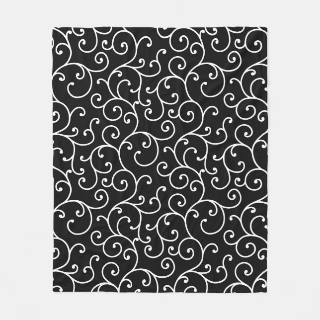 Black and White allover seamless scroll designpatt Fleecefilt (Framsidan)