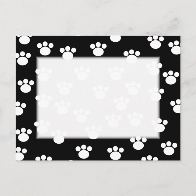 Black and White Animal Paw Skriv ut Mönster. Vykort (Framsida)