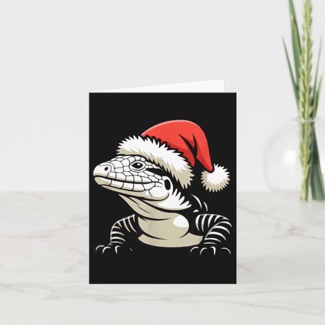 Black And White Argentine Tegu Christmas Ugly Xmas Kort (Framsida)
