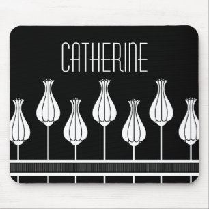Black and White Art Deco Blommigt Mousepad Musmatta