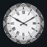 Black and White Art Deco Handflatan Frond Classic Stor Klocka<br><div class="desc">Chic 1920-talet stil Art Deco/Jazz Age mönster i svartvitt.</div>