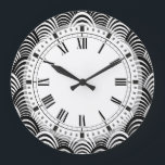 Black and White Art Deco Handflatan Frond Classic Stor Klocka<br><div class="desc">Chic 1920-talet stil Art Deco/Jazz Age mönster i svartvitt.</div>