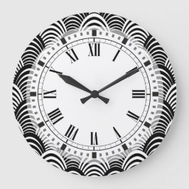 Black and White Art Deco Handflatan Frond Classic Stor Klocka