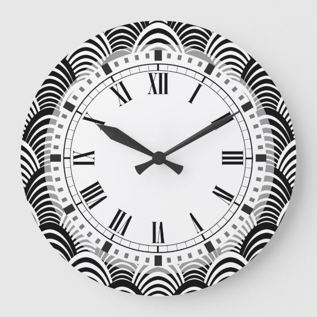 Black and White Art Deco Handflatan Frond Classic Stor Klocka (Framsida)