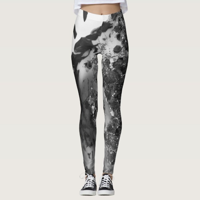 Black and white art texture painting legging pants (Framsida)