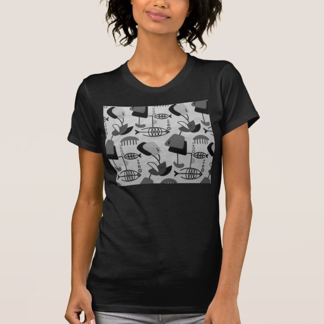Black and White Atomic Mönster T-Shirt (Framsida)