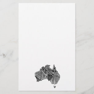Black and White Australia Karta Art Original Brevpapper