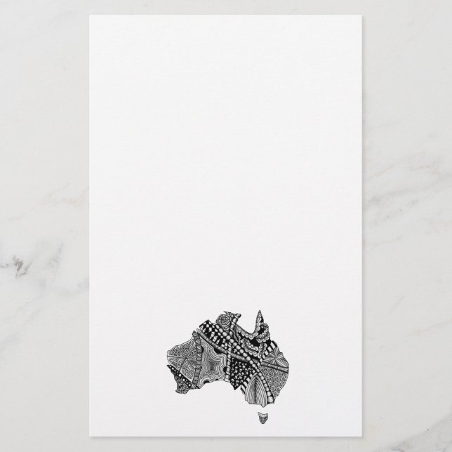 Black and White Australia Karta Art Original Brevpapper (Framsida)