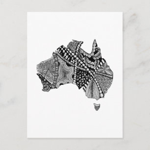 Black and White Australia Karta Art Original Vykort