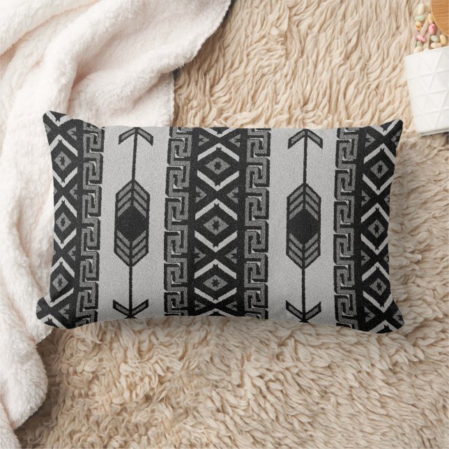 Black and White Aztec Mönster Southwest Tribal Lumbarkudde (Filt)