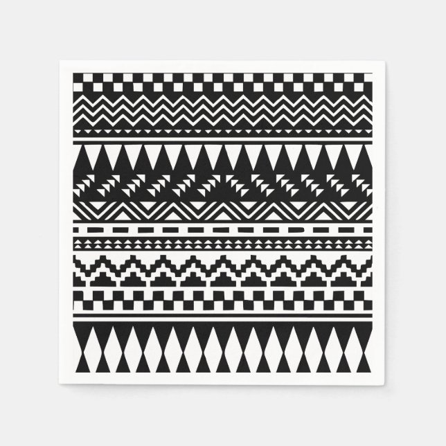 Black and White Aztec Tribal Pappersservett (Framsidan)