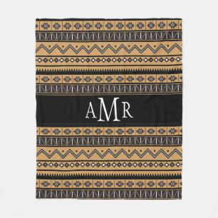 Black and White Aztec Tribal Patterned Monogram Fleecefilt