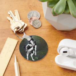 Black and White Bald Ansikte Overo Paint Horse Nyckelring