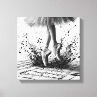 Black and White Ballet Slippers Stretched Canvas