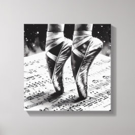 Black and White Ballet Slippers Stretched Canvas