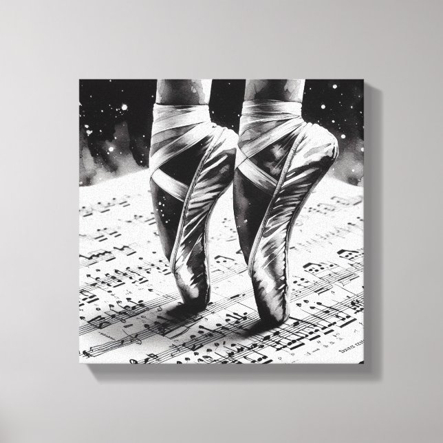 Black and White Ballet Slippers Stretched Canvas (Framsida)