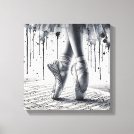 Black and White Ballet Slippers Stretched Canvas