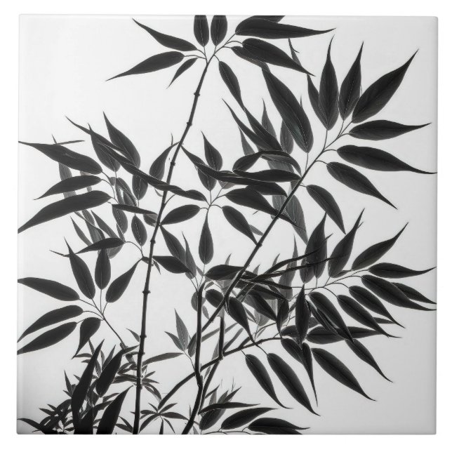 Black and White Bamboo Plant Kakelplatta (Framsidan)