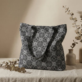 Black and White Baroque Gothic Mosaic Mönster Tyg