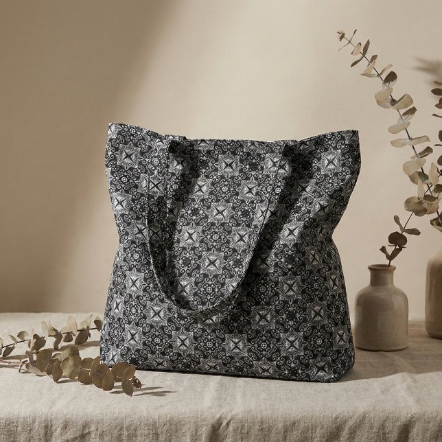 Black and White Baroque Gothic Mosaic Mönster Tyg (Skapare uppladdad)