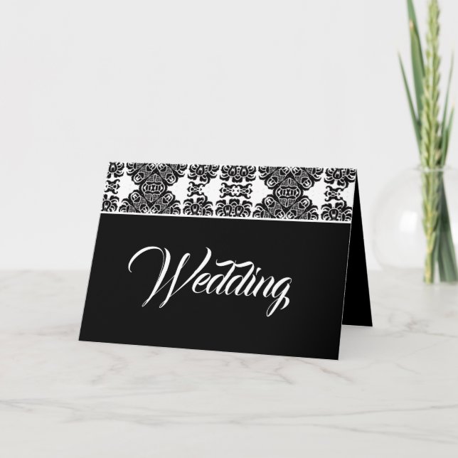 Black and White Baroque Victorian Damask Wedding Inbjudan (Framsida)