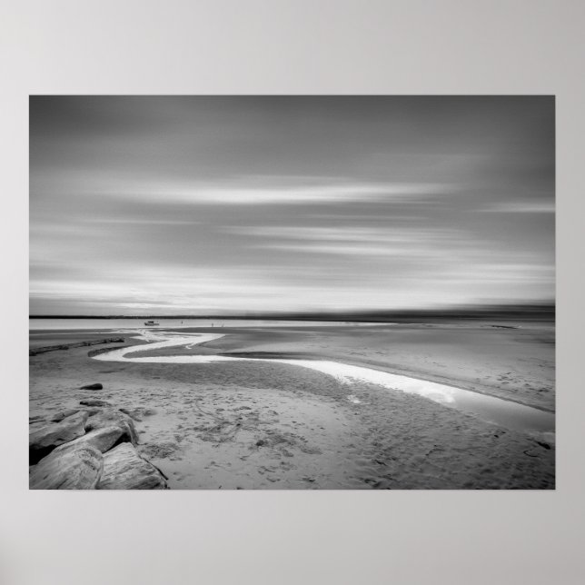 Black and White Beach Ligcape med tidal Stream Poster (Framsidan)