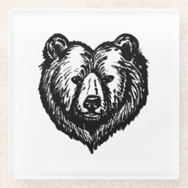 Black and White Bear's Face Ink Drawing