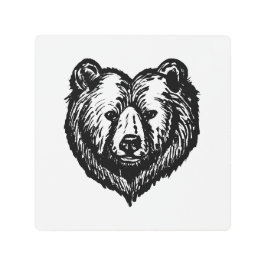 Black and White Bear's Face Ink Drawing