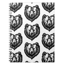 Black and White Bear's Face Ink Drawing Anteckningsbok