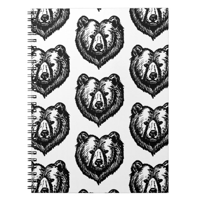 Black and White Bear's Face Ink Drawing Anteckningsbok (Framsidan)