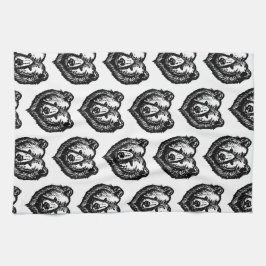 Black and White Bear's Face Ink Drawing Kökshandduk
