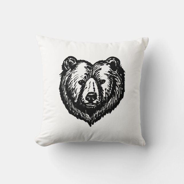 Black and White Bear's Face Ink Drawing Kudde (Framsida)