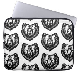 Black and White Bear's Face Ink Drawing Laptop Fodral