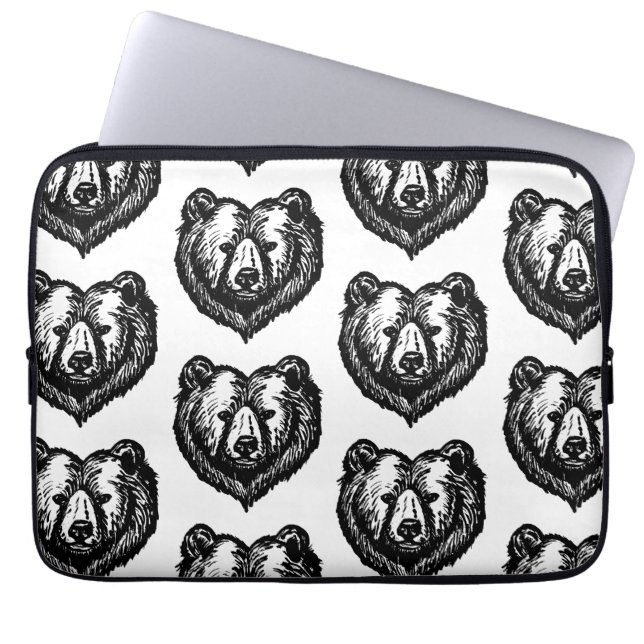 Black and White Bear's Face Ink Drawing Laptop Fodral (Framsidan)