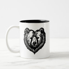 Black and White Bear's Face Ink Drawing Två-Tonad Mugg